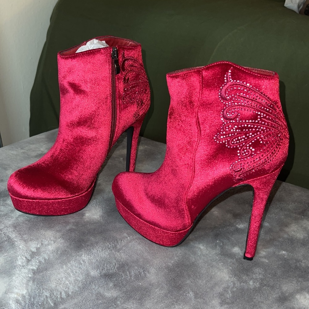 Jeweled Velvet Wine Booties